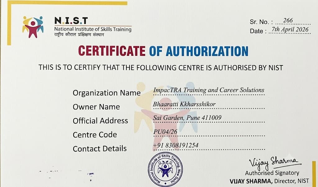 NIST Certificate of Authorization — National Institute of Skills Training
